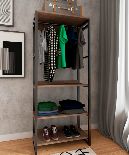 Organize suas roupas com elegância em um closet de madeira