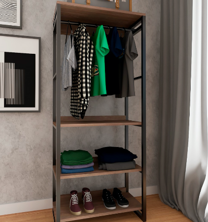 Organize suas roupas com elegância em um closet de madeira